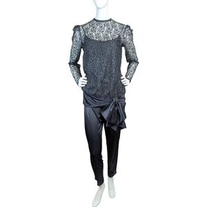 Vintage Black Lace Drop-Waist One-Piece w/ Statement Bow – Avant-Garde Evening